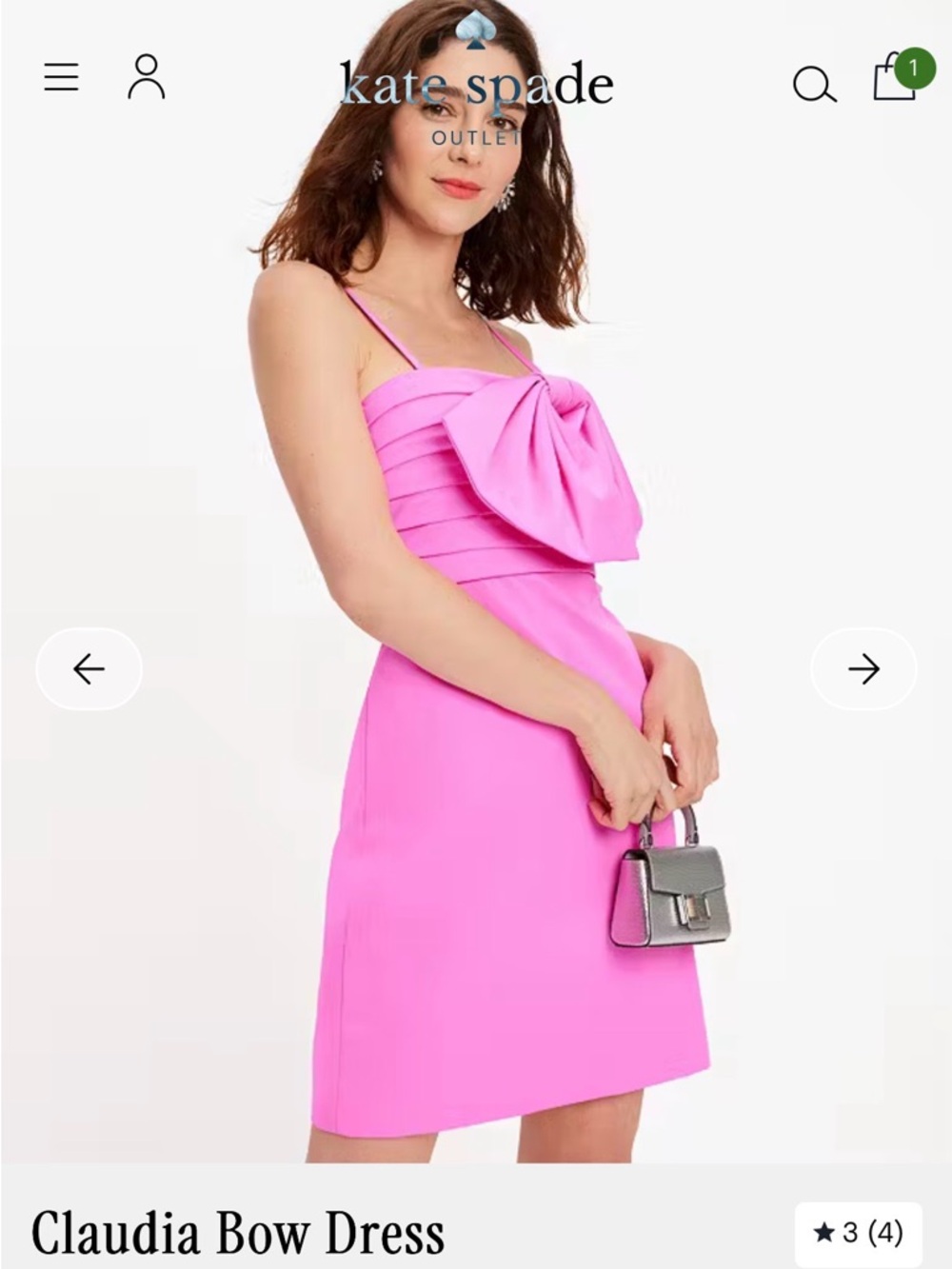 kate spade Hot Pink Bow-Detail Mini Dress, NWOT, Size 12, runs small in bust - Picture 2 of 16